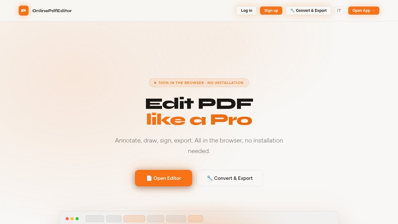 OnlinePdfEditor — Editor PDF Professionale — screenshot principale